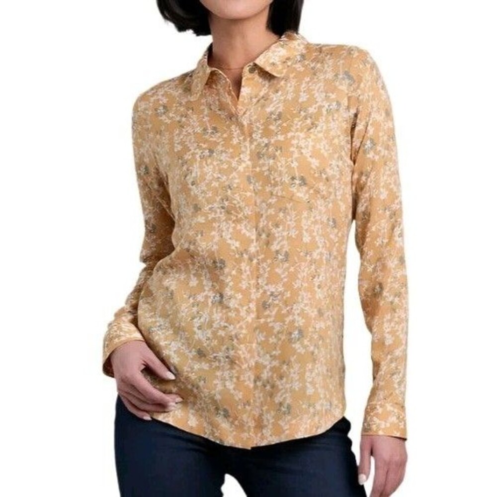 KUHL Hadley Floral Print Long Sleeve Tencel Button Up Shirt in Honeycomb - M